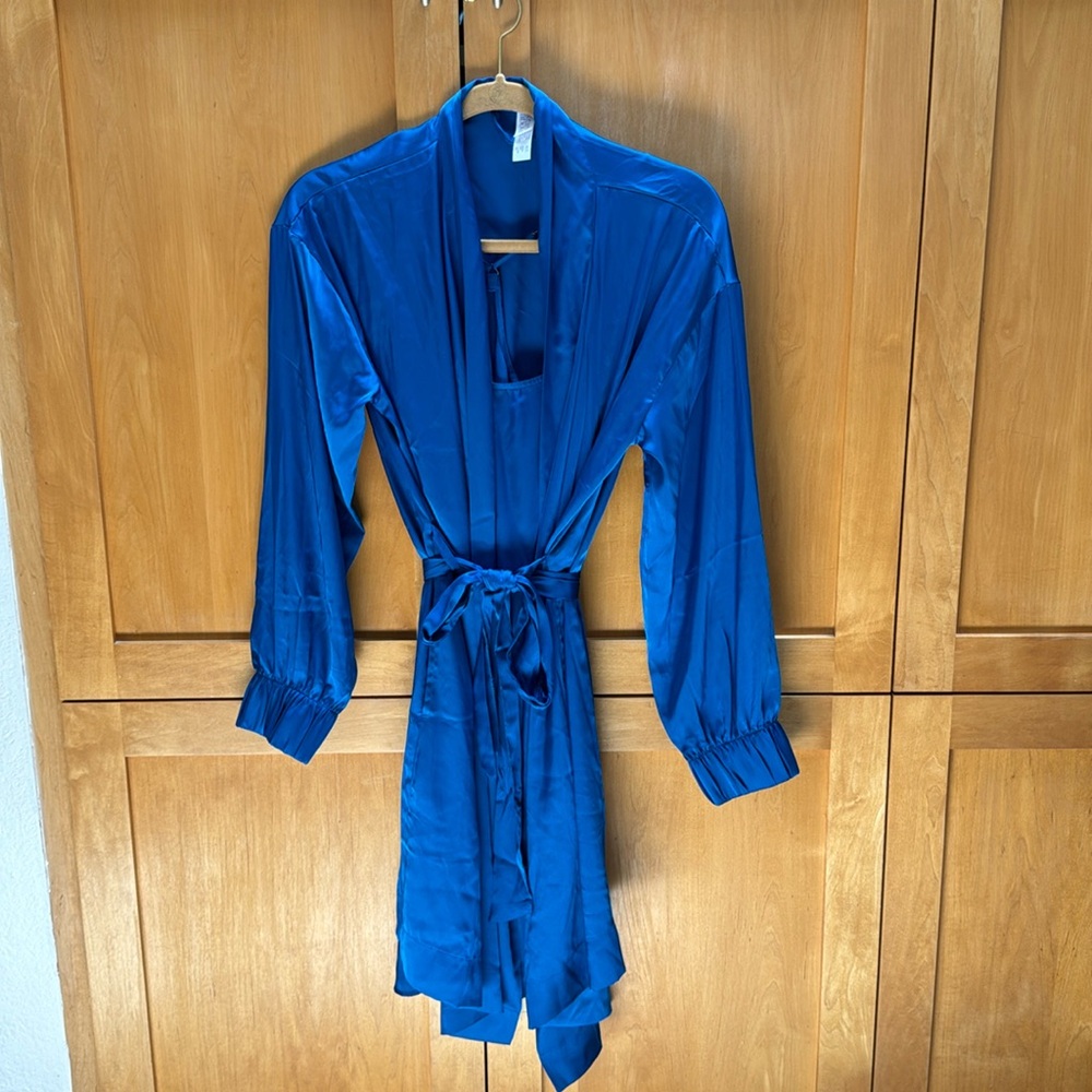Target Cobalt Blue Satin Robe & Matching Slip Dress Set NWT Women's Size M